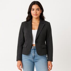 Style & Co Paisley Pattern Cropped Blazer Jacket Black Size 14